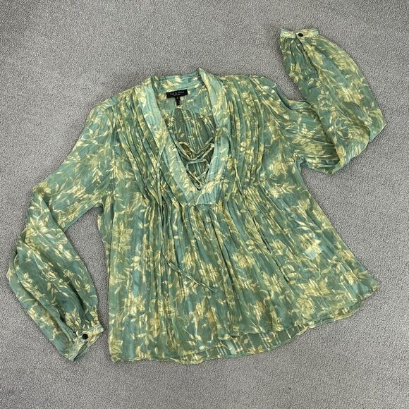 Rag & Bone Sachi Pleated Floral Print Sheer‎ Blouse Sage Green Small - Picture 16 of 16